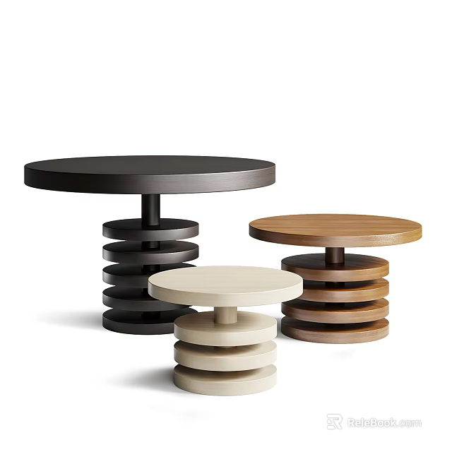 Modern Round Coffee Tables With Stacked Base And Black Brown Beige Colors 3d model 