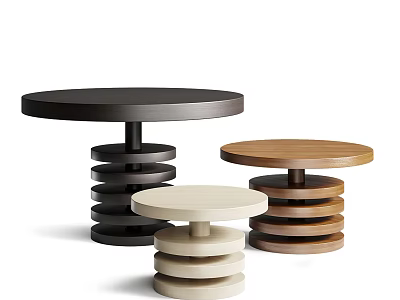 Modern Round Coffee Tables With Stacked Base And Black Brown Beige Colors 3d model