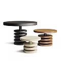 Modern Round Coffee Tables With Stacked Base And Black Brown Beige Colors