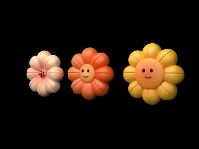 Colorful Smiley Face Flowers in Pink Orange Yellow with Cheerful Design 3d model