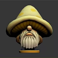 3D Model of Cartoon Mushroom Gnome With Yellow Spotted Hat White Beard