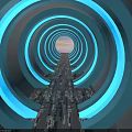 Activity Passage With Bright Glowing Rings And Illuminated Tunnel Path