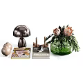 Decorative Ornament Set Including Green Vase Mushroom Shaped Decor Candles Books And Flowers