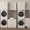 Modern Bathroom Cabinet Frame with Stacked Washer Dryer Sink and Storage Cabinets