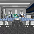 Modern monitoring room Command control room Dispatching command center Monitoring hall Command hall Office desks and chairs 3d model