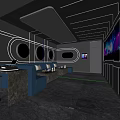 Modern KTV Interior With Neon Lights Large Screen Comfortable Sofas And Marble Floor 3d model