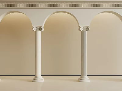 Elegant Classical Interior with White Arches Decorative Columns Light Walls and Floor 3d model