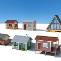 Various Styles Wooden Houses With Different Roof Designs And Colorful Exteriors