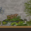 Indoor Garden Landscape With Moss Green Plants Stones Bamboo Driftwood And Decorative Tray