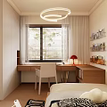 Cozy Kids Room Interior With Single Bed Study Desk Bookshelf And Hanging Lighting Fixture