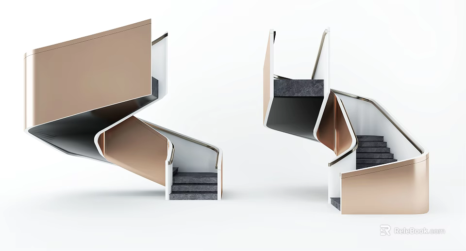 Elegant Modern Staircase Interior Design With Metal Frame And Marble Steps 3d model