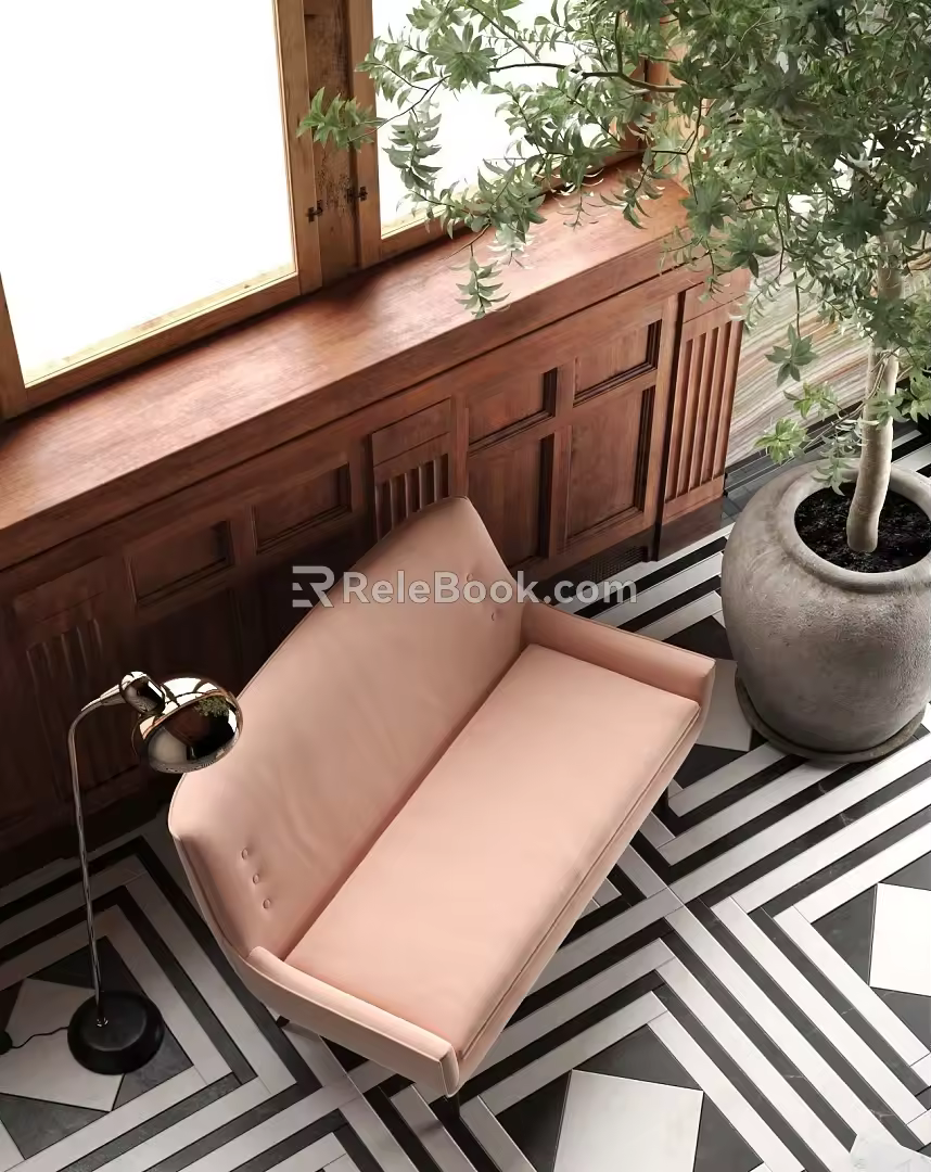Nordic style double sofa coffee table 3d model