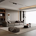 Modern Italian Style Living Room Sofa Coffee Table Combination Leather Sofa Multi-person Sofa Background Wall Floor Lamp Unattended Lamp Living Room Sofa Stool 3d model