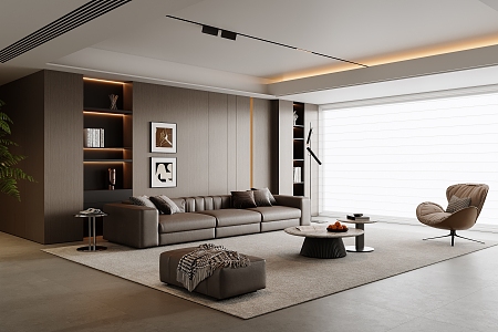 Modern Italian Style Living Room Sofa Coffee Table Combination Leather Sofa Multi-person Sofa Background Wall Floor Lamp Unattended Lamp Living Room Sofa Stool 3d model