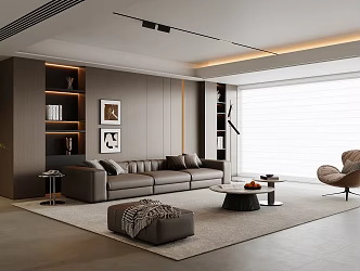 Modern Italian Style Living Room Sofa Coffee Table Combination Leather Sofa Multi-person Sofa Background Wall Floor Lamp Unattended Lamp Living Room Sofa Stool 3d model