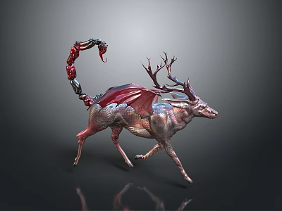 Mythical Deer Creature With Scorpion Tail And Metallic Biomechanical Design 3d model