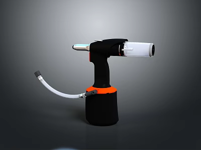 Tactical Weapon With Black Body Orange Accents White Hose And Silver Metal Parts 3d model