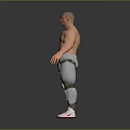 Muscular Build Bald Game Movie Character With Shirtless Torso Abs Cybernetic Pants Red White Shoes