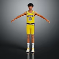 Man in Yellow Lakers Jersey Number 10 with Arms Outstretched Standing Pose
