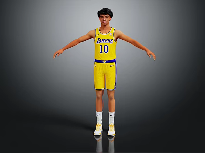 Man in Yellow Lakers Jersey Number 10 with Arms Outstretched Standing Pose 3d model
