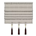 Elegant Pleated Roman Shade with Light Colored Fabric and Decorative Tassels