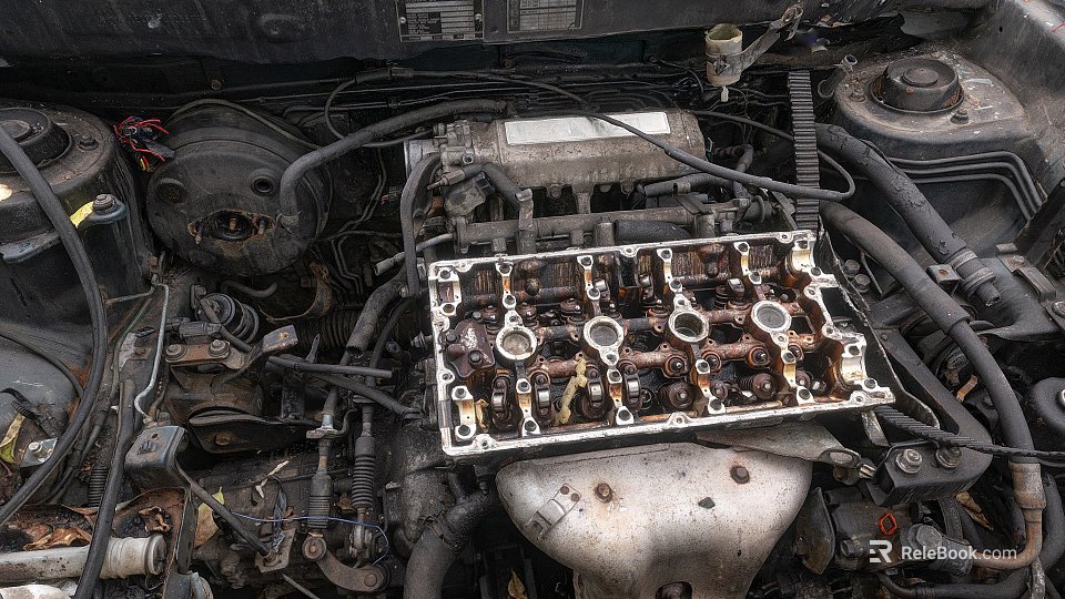 Detailed View of Rusted Engine Cylinder Head Showing Internal Structure and Components 3d model 