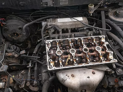 Detailed View of Rusted Engine Cylinder Head Showing Internal Structure and Components 3d model