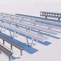 Modern Bridge Structures with Metal Frames Support Columns and Pedestrian Walkways 3d model
