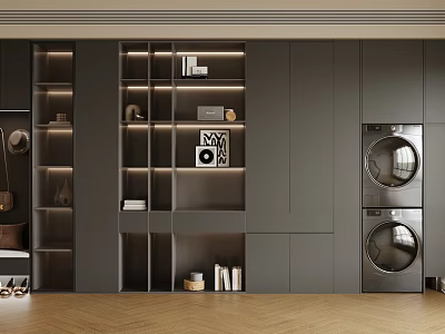Modern Gray Decorative Cabinet With Open Shelves Decorative Items And Storage Space 3d model