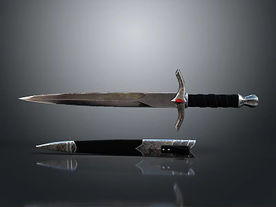 Ancient Sword With Scabbard Metal Blade Black Handle And Intricate Design 3d model