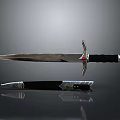 Ancient Sword With Scabbard Metal Blade Black Handle And Intricate Design