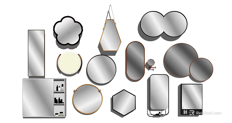 Various Shaped Mirrors With Floral Hexagonal Oval And Round Designs For Home Decor 3d model 