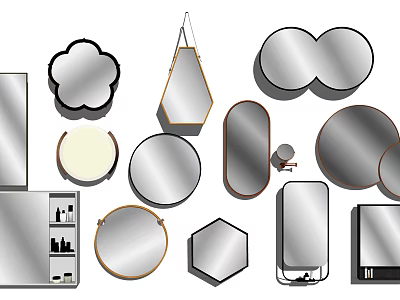 Various Shaped Mirrors With Floral Hexagonal Oval And Round Designs For Home Decor 3d model