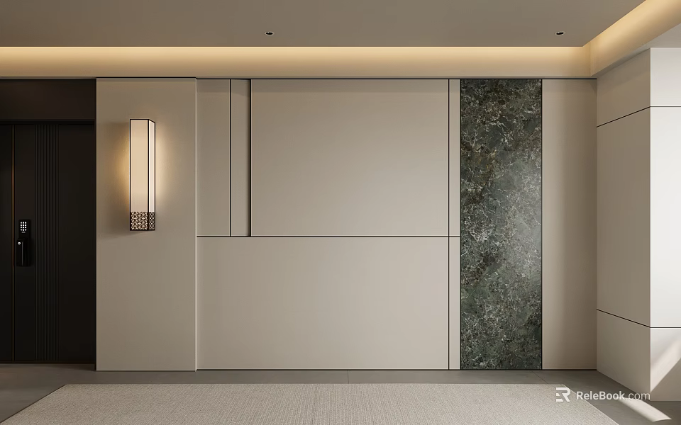 Modern Elegant Sofa Backdrop Wall Design With Built in Lighting and Stone Accent Panel 3d model