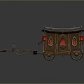 Medieval Wooden Spiked Carriage With Red Lanterns Wheels And Decorative Chains