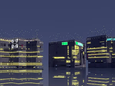 Future Architecture Design With Illuminated Glass Facades And Water Reflections 3d model