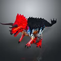 Vibrant Fantasy Dinosaur 3D Render With Red Horns Spiked Frill And Black Body Details