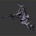 Mechanical Sci Fi Warrior Character With Armored Wings And Heavy Assault Rifle