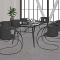 Modern Glass Top Conference Table With Black Wireframe Chairs And Potted Plant In Bright Office