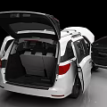White MPV Vehicle With Open Hood And Doors Revealing Engine Compartment