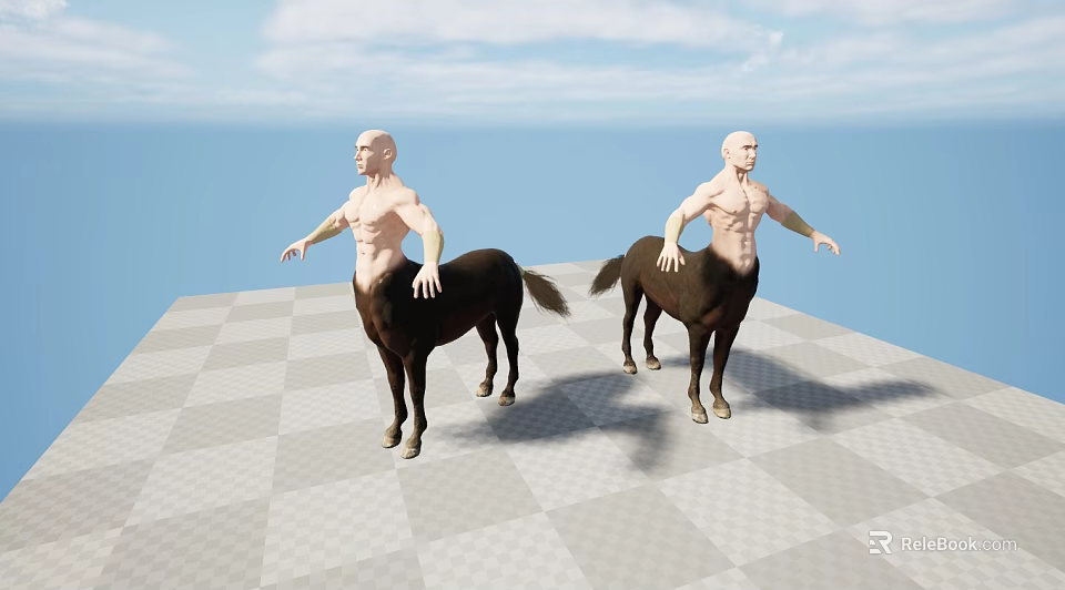 Two Centaurs Standing On Checkerboard Platform With Blue Sky Ocean Background 3d model 