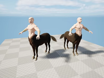 Two Centaurs Standing On Checkerboard Platform With Blue Sky Ocean Background 3d model
