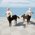 Two Centaurs Standing On Checkerboard Platform With Blue Sky Ocean Background