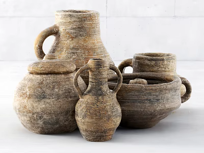 Traditional Handcrafted Rustic Ceramic Vessels With Earth Tone Textures And Various Shapes 3d model