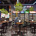 Modern Bar Interior Design With Green Plants Hanging Lights Neon Accents And Wine Racks