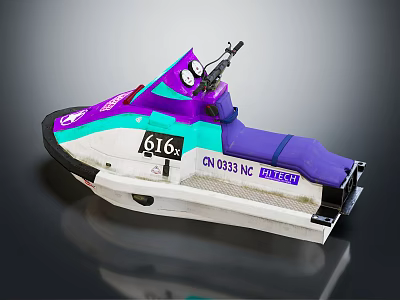 Vibrant Purple Blue And White Jet Ski With 616 Number DIBENAGI Branding And Purple Seat 3d model