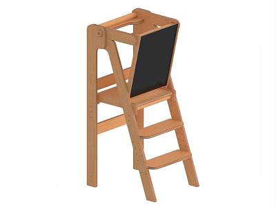 Wooden Toddler Stair Chair With Blackboard Panel And Step Design 3d model