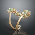 Elegant Golden Open Ring With Green Gemstones And Intricate Metallic Design