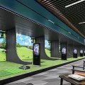 Indoor Golf Fitness Training Range with Hitting Bays Simulated Screens and Green Turf