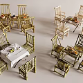 Natural Bamboo Dining Table Set With Chairs And Tabletop Items 3d model